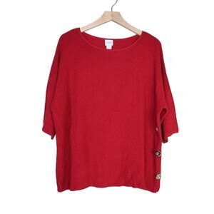 Chico's Women's L Chico's 2 Red Half Sleeve Red Button-Detail Sweater
